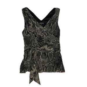 Express Snakeskin Wrap Top XS Y2K Going Out Tie Waist Blouse Neutral